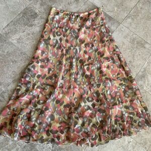 Ruby Rd.  Maxi Skirt Women 8 Orange Yelow Animal Print Peasant Tiered Lined